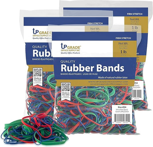 Upgrade Office Supply UPG23454PK3 Rubber Bands, Assorted Size and Color, 1 lb Bags, 3 Pack, USA