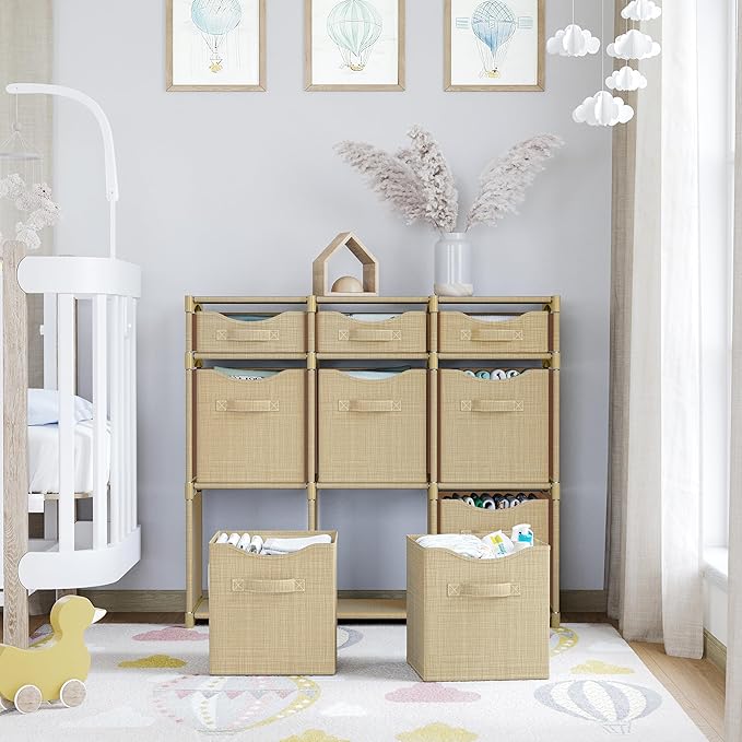 9 Cube Closet Organizers And Storage | Includes All Storage Cube Bins | Easy To Assemble Closet Storages Unit With Drawers | Room Organizer For Clothes, Baby Closets Bedroom, Playroom, Dorm (Beige)