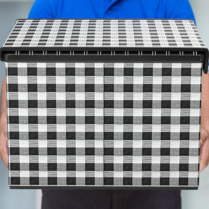 Huolewa Decorative Collapsible File Storage Organizer Boxes with Lids, Hanging Filing & Storage Boxes for Office/Decor/Home, Filing System for File and Folders Storag - (Black & White Lattice)