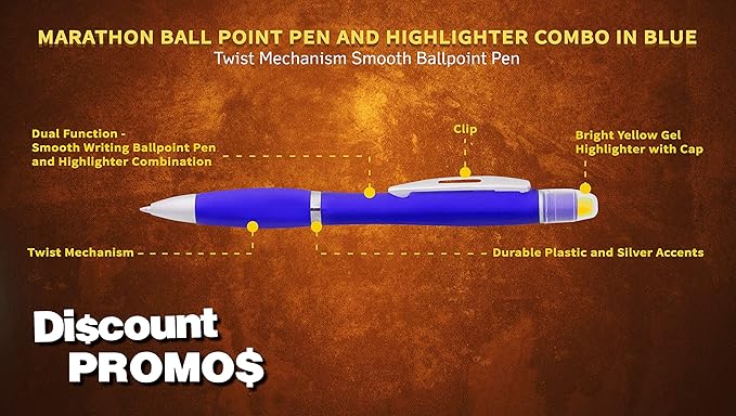 DISCOUNT PROMOS 10 Marathon Gel Highlighter Pens Pack - Twist Mechanism, Ballpoint - Blue