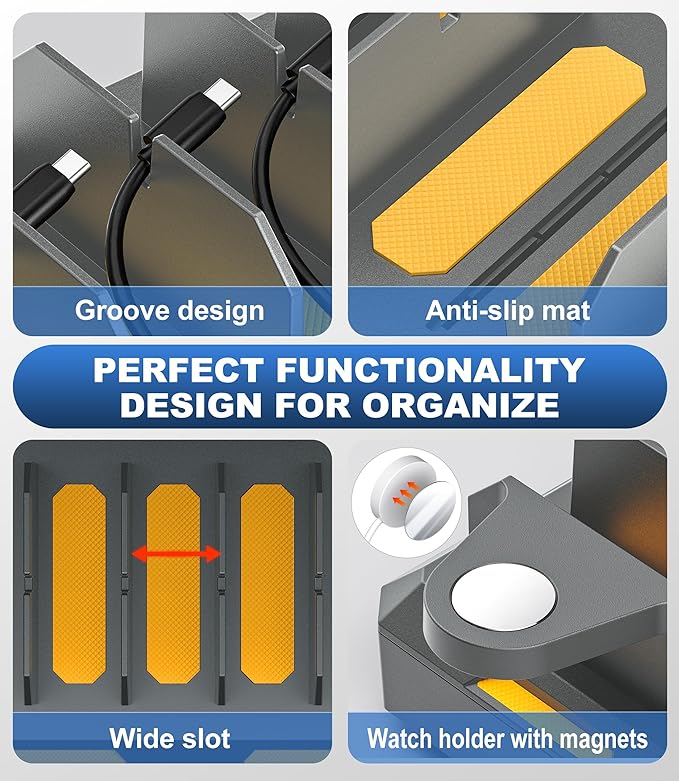 Charging Station for Multiple Devices, Honcila 50W Multiple Charger Station Charging Dock for iPhone iPad Cell Phone Tablet and More - 6 Port Multi Charging Station with 6 Mixed Cables (Space Gray)