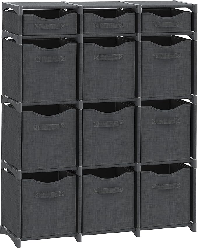 12 Cube Closet Organizers And Storage | Includes All Storage Cube Bins | Easy To Assemble Closet Storage Unit With Drawers | Room Organizer For Clothes, Baby Closet Bedroom, Playroom, Dorm (Dark Grey)
