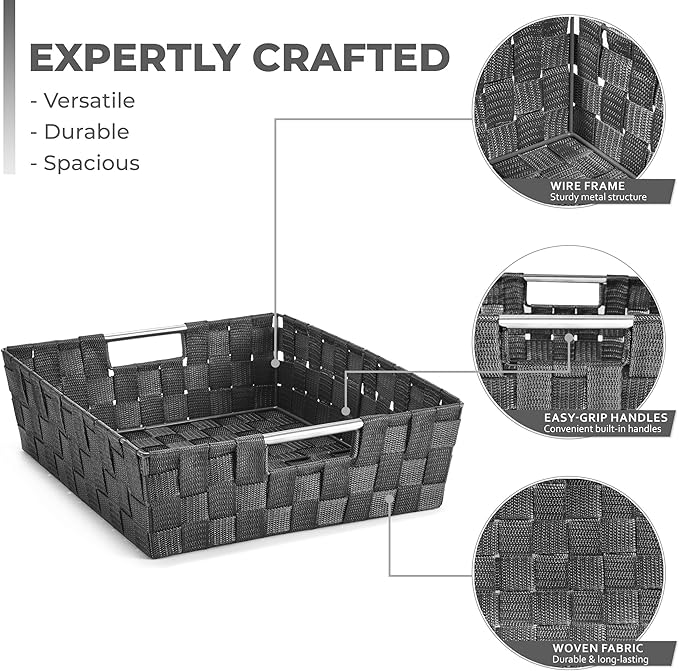 Sorbus Set of 9 Woven Storage Baskets – Mesh Hand-Woven Baskets for Organizing, Fabric Storage Bins for Linen Closet Organizer, Storage Baskets for Shelves, Home Organization and Decor (Gray)