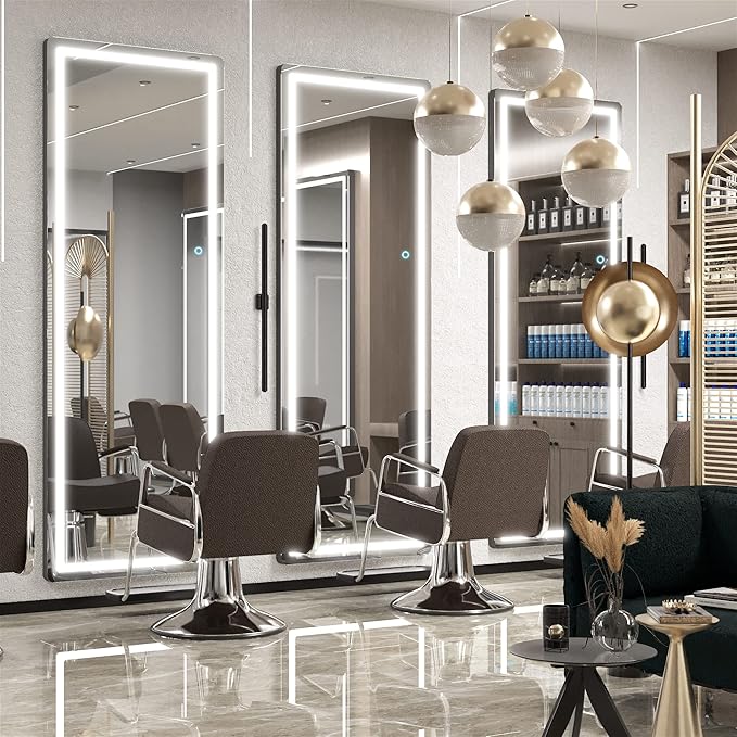 Hasipu Full Length Mirror with Lights, 61" x 22" LED Floor Mirror, Full Body Dressing Standing, Hanging Mounted Mirror for Living Room Bedroom Cloakroom, Round Black