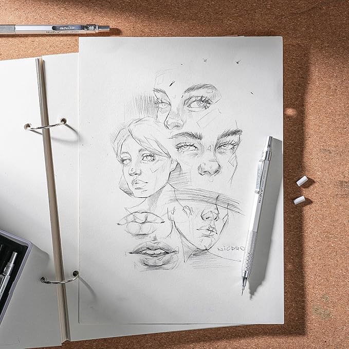 Nicpro 0.5 Mechanical Pencil Set with Case, 3PCS MP1000 Metal Artist Pencil & 8 Tube HB Lead Refills 0.5mm, 3 Erasers,9 Eraser Refills For Architect Writing Drafting, Drawing, Engineering, Sketching