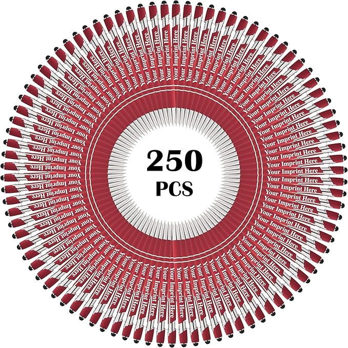 Up to 500 Pcs Custom Pens Bulk | Rainbow of Colors | Soft-Touch Metal Black Ink Personalized with Name or Message (Red, 250 pcs)