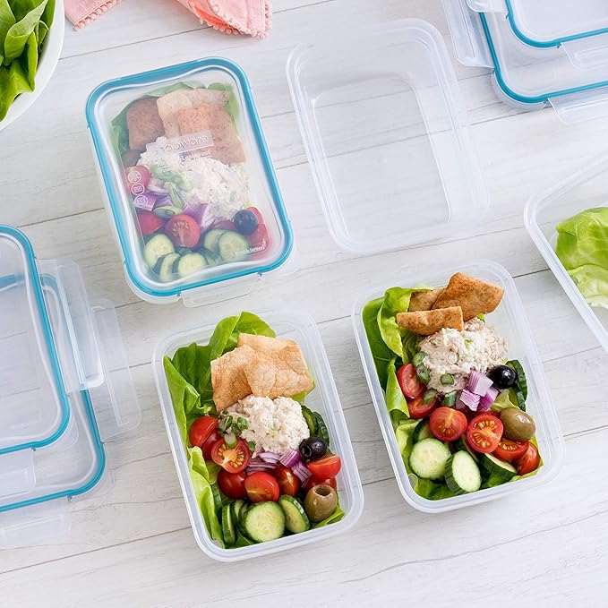 Snapware Total Solution 5-Pack (3-Cup) Plastic Food Storage Containers Set, Leakproof & Airtight Locking Lids Rectangular Tupperware, Non-Toxic BPA-Free Lids, Microwave Dishwasher Freezer Safe