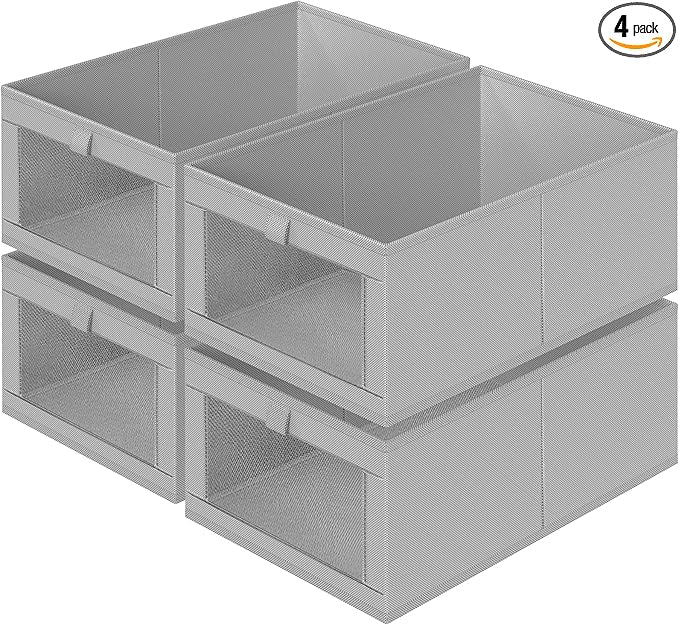 Criusia 4 Pack Linen Closet Organizers and Storage, Closet organizer Large Linen Closet Baskets for Organization, Foldable Storage Containers for Towels, Clothing, Jeans, Books, Shelves,Grey