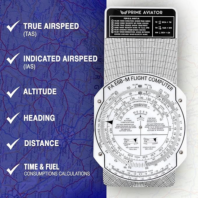 E6B Flight Computer for Pilots – Includes Aviation Plotter, Guidebook & Case – Compatible with IFR/VFR Charts – Flight Training Tool