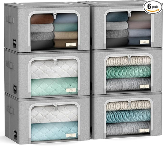 Sorbus Storage Bins with Metal Frame - Stackable & Foldable Clothes Organizer Bags - Oxford Fabric Storage Containers with Large Clear Window & Carry Handles Organization for Bedding Linen & Clothing