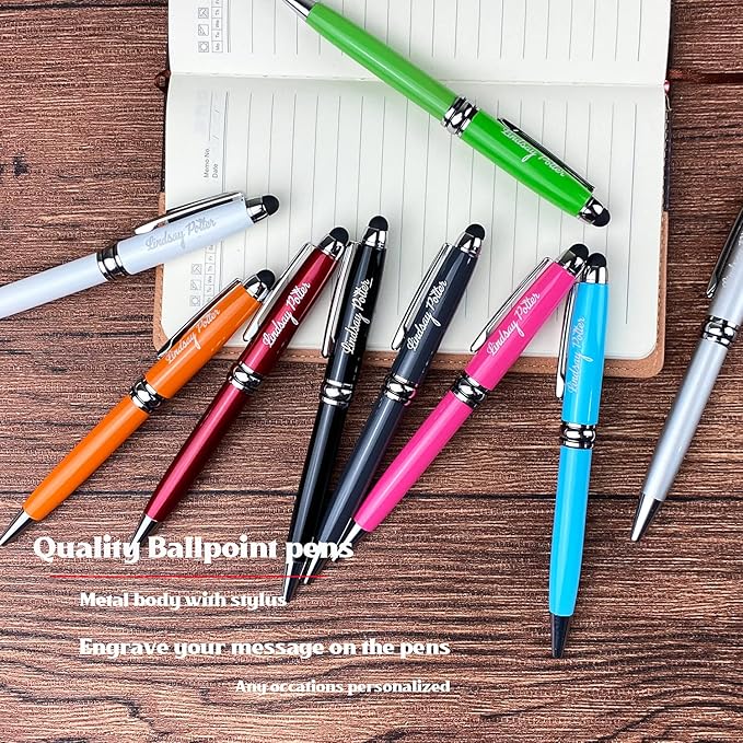Ancolo Personalized Ballpoint Pens Medium Point Engraved with Your Message, Team Name, Phone Number Name pens For journaling and office writing - Gift for Men and Women 10 Pens/Box