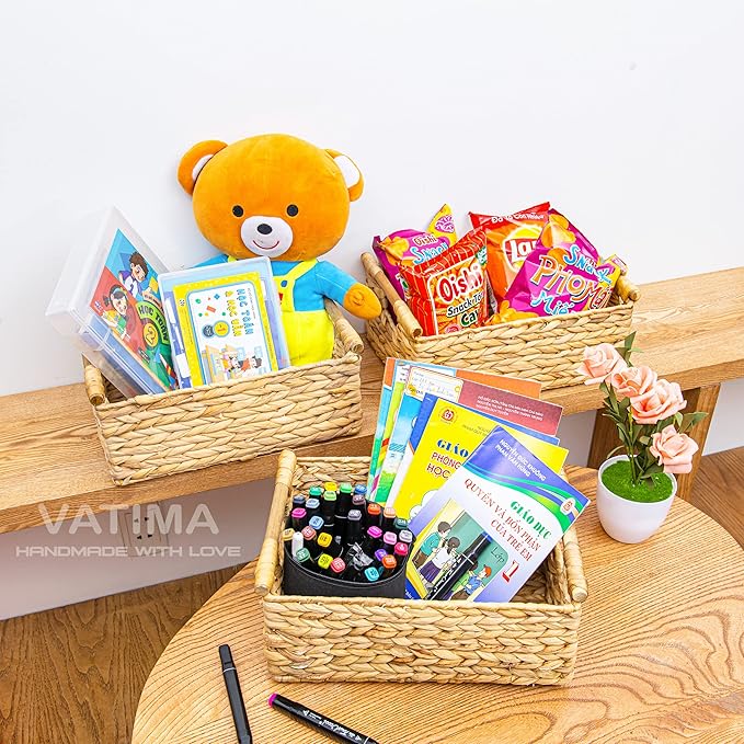 VATIMA Hyacinth Medium Wicker Basket 13.6x9.5x5.6" - With Handle, Living Room Decor, Rectangular Design