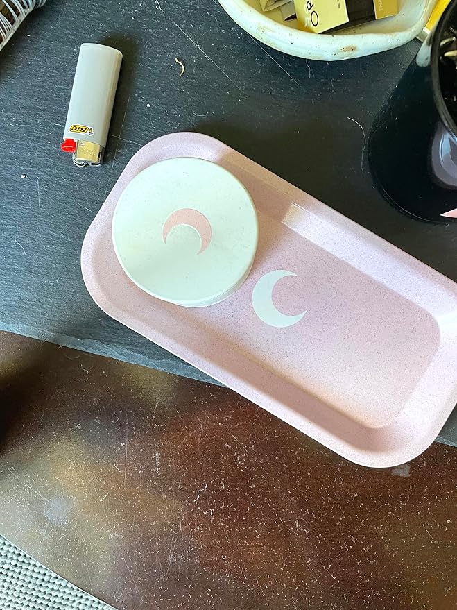Brando Moon Small Tray - Pink Lightweight Plant Based Tray - Made from Plants - Low Carbon Kitchen Tool - Curved Edges and Smooth Surface - Travel Size 8 x 4.1 inches