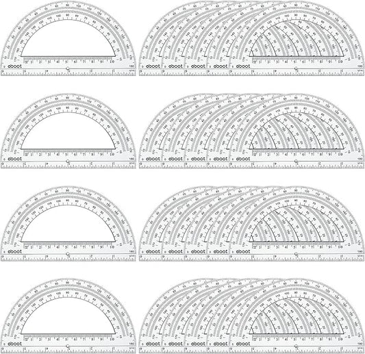 EBOOT 24 Pack Plastic Protractors Math Protractor 180 Degrees 6 Inch (Clear)