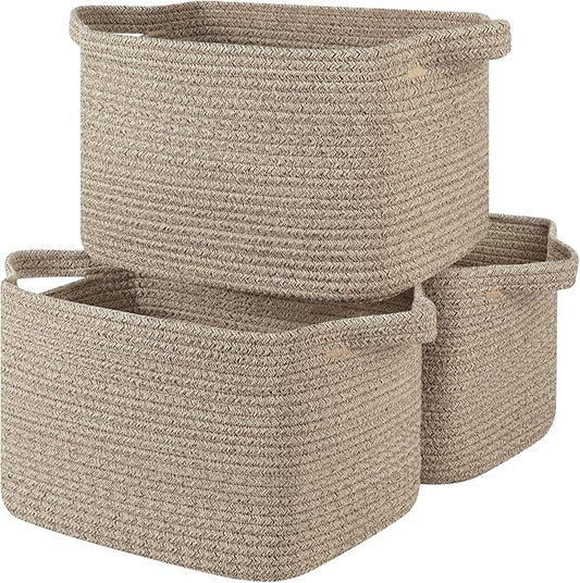 Storage Basket for Organizing, Woven Baskets for Storage, Rectangle Decorative Baskets for Shleves, Closet, Toys, Books, Nursery Organizer Bins - Pack of 3 (Brown, 13"x9.85"x8.7")