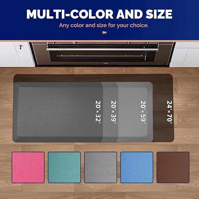 FEATOL Anti Fatigue Mat Floor Mat, Extra Thick Standing Office Desk Mat Memory Foam Cushioned Anti Fatigue Ergonomic Kitchen Mats Comfort Standing Pad NOT PVC 9/10 Inch Thick (Grey, 20x59x9/10-Inch)