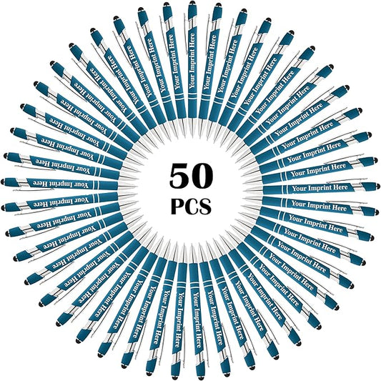 Up to 500 Pcs Custom Pens Bulk | Rainbow of Colors | Soft-Touch Metal Black Ink Personalized with Name or Message (Light Blue, 50 pcs)