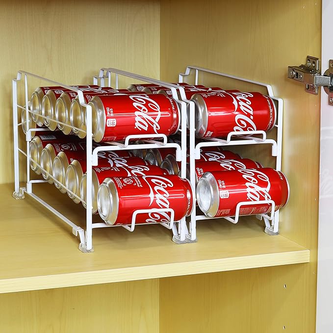 Simple Houseware Stackable Beverage Soda Can Dispenser Organizer Rack, White - 2 Pack