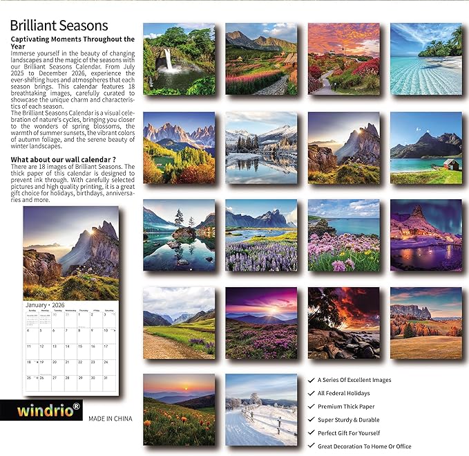 2026 Wall Calendar,Calendar 2026, July 2025 - December 2026, Wall Calendar Brilliant Seasons, 12" x 24" Opened,Full Page Months Thick & Sturdy Paper for Gift Perfect Calendar Organizing & Planning