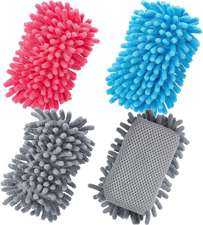 Zonon 4 Pieces Dry Erase Eraser Microfiber Shag Washable Whiteboard Eraser for Markers, Chalk, Classroom, Home and Office(Gray, Blue and Pink)