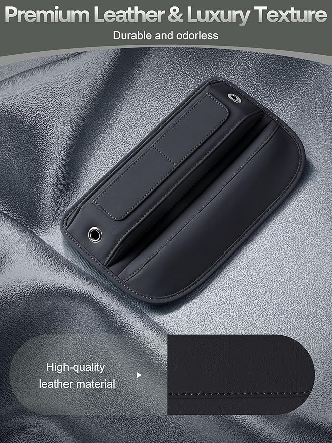 Universal Fit Premium Leather Car Seat Gap Filler Organizer, Center Console Organizer with Card Slots for Car Suv Truck (Black, 1 Pack)