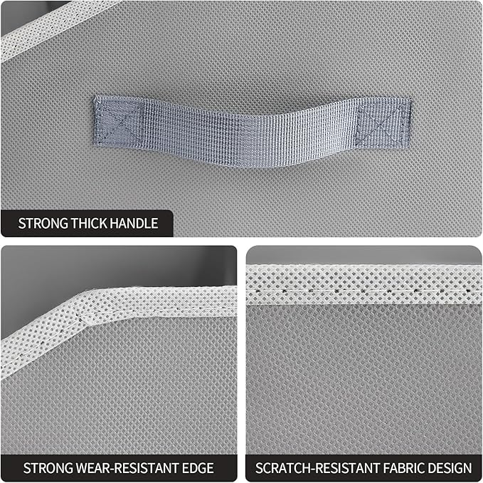 Trapezoid Storage Baskets for Shelves - Large Fabric Baskets for Organizing, Foldable Storage Bin with Handles, Cube Storage Organizer Bins for Clothes, Blankets, 4 Pack, Grey