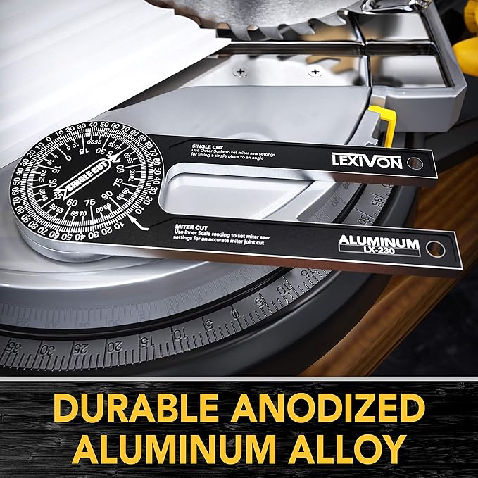 LEXIVON Aluminum Miter Saw Protractor | 7-Inch Rust Proof Angle Finder Featuring Precision Laser Engraved Scales (LX-230)