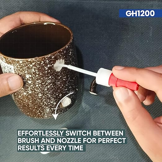 GH1200 Ceramic Glue Repair with Brush Applicator & Nozzle (20 g), Waterproof, Clear, Smooth. Fast Drying, Ceramic Glue for Pottery, Dishes, Mugs & More