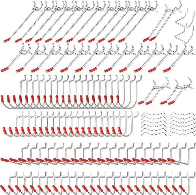 204 peg Board Hooks for Hanging - pegboard Accessories and Hangers for 1/4 & 1/8 inch peg Board Organizer Accessories - Ideal for Garage, Workshop & Tool Storage