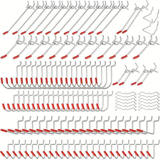 204 peg Board Hooks for Hanging - pegboard Accessories and Hangers for 1/4 & 1/8 inch peg Board Organizer Accessories - Ideal for Garage, Workshop & Tool Storage