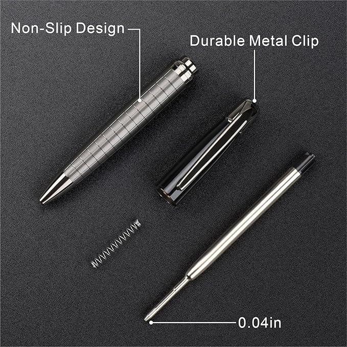 Cambond Ballpoint Pens Black Pens - Bulk Metal Pen for Journaling Gift Business Men Police Flight Attendants 1.0 mm Medium Point Nice Pen, 3 Pens with 6 Refills (Sliver with Black)