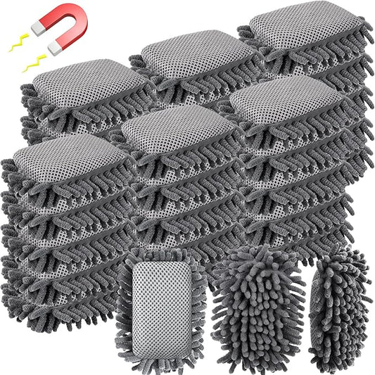 Sherr 30 Pcs Microfiber Shag Dry Erasers Bulk Magnetic Whiteboard Eraser Washable Colorful Chalk Board Eraser Markers Chalk Home School Classroom Office Supplies(Gray)