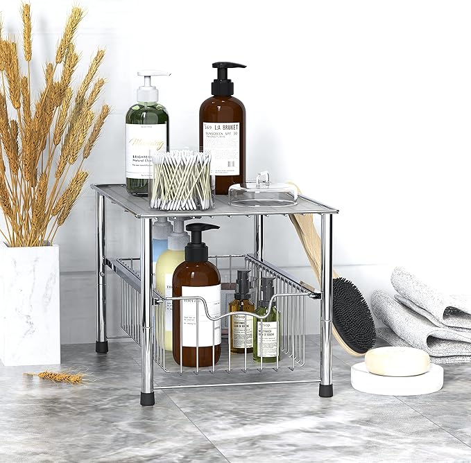 Simple Houseware Chrome Metal Stackable Storage Rack, 16.75 in L x 10.8 in W x 10.25 in H