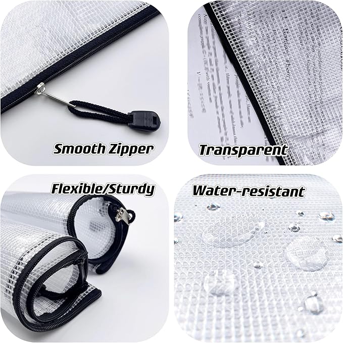 Oaimyy-A6(4.5"x 6.5",12 Pcs),Plastic Mesh Zipper Pouch Document Folders Bag Zip File Folders for School Office Supplies, Travel,Puzzles Games Organizing Storage-Black