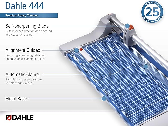Dahle 444 Premium Rotary Trimmer, 26" Cut Length, 25 Sheet Capacity, Self-Sharpening, Automatic Clamp, German Engineered Paper Cutter