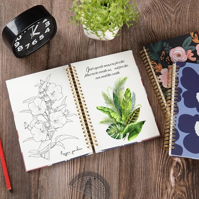 Dot Grid Spiral Notebook Bulk, Flower A5 Dotted Bullet Grid Journals, 100GSM Thick Paper Travel Journal Set, Hard Cover, Wirebound Diary Planner, 75 Sheets per Book, 5.7x8.3 inch, 3 Pack