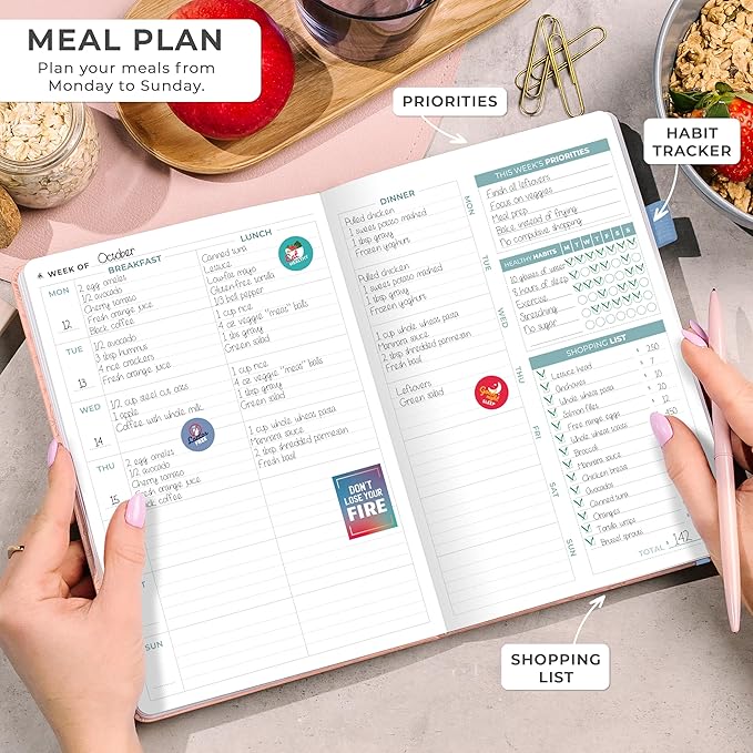 Clever Fox Weekly Meal Planner - Weekly & Daily Meal Prep Journal with Shopping and Grocery Lists for Menu Planning, Healthy Diet & Weight Loss Tracking, Lasts 1 Year, Undated, A5 - Light Pink