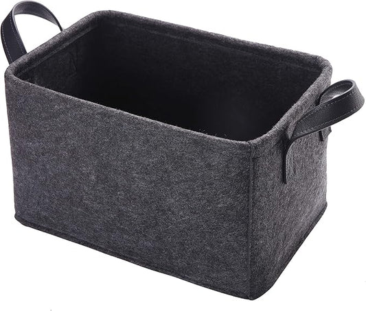 Collapsible Storage Basket with Carry Handles Felt Fabric Storage Bin Durable Organizer for Gift Toys Shoes Clothes Towels Nursery Home Laundry Office Decorative Organizing Box(Dark grey)