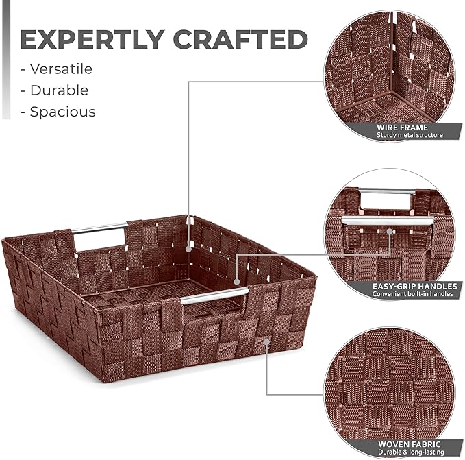 Sorbus Set of 9 Woven Storage Baskets – Mesh Hand-Woven Baskets for Organizing, Fabric Storage Bins for Linen Closet Organizer, Storage Baskets for Shelves, Home Organization and Decor (Chocolate)