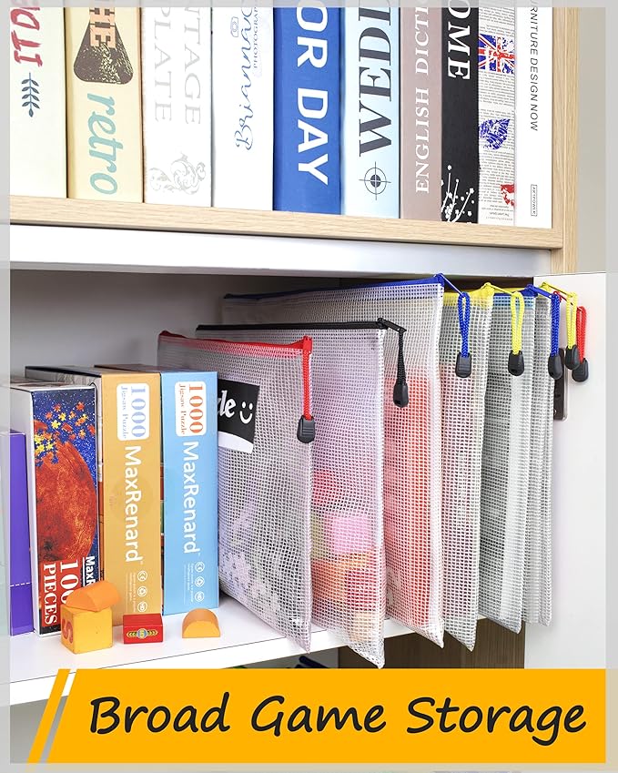 SUNEE Plastic Mesh Zipper Pouch 11x16 in (6 Colors, 18 Packs),Extra Large Water-Resistant Zip Bag for School Office Supplies, Puzzles & Games Organizing Storage