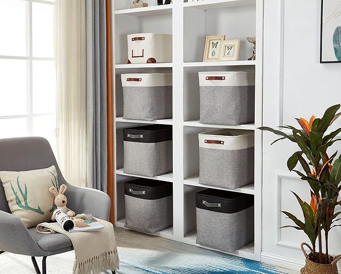 DECOMOMO Extra Large Storage Baskets, 54.5L Fabric Storage Bins for Organizing Linen Closet, Nursery (Grey & Black, XXXL - 3 pack)