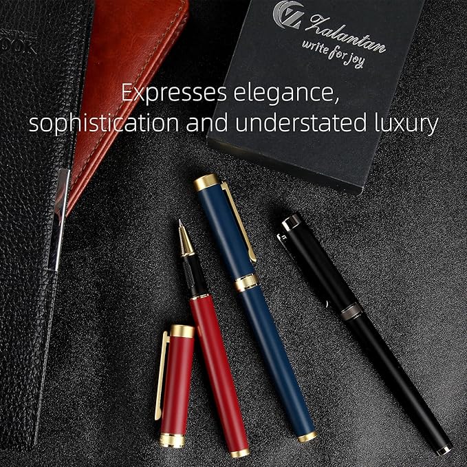 Stunning luxury pen fancy pens nice pens for men pure copper heavy feel Office Executive Pen Professional Smooth Writing Pens for journaling with Gift Case and 2 Refills (Black)