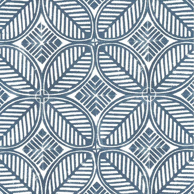 HomePop Upholstered Round Storage Ottoman|Homepop Home Décor|Upholstered Round Foot Rest Ottoman -Blue Indigo Print