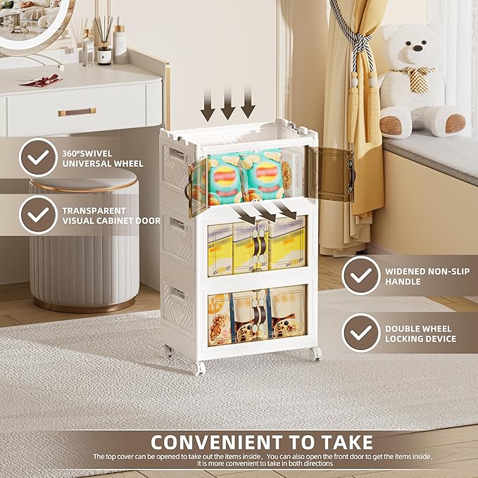 80 QT / 20 Gal Multi-Purpose Stackable Storage Cabinet: Double Magnetic Doors, Foldable, Wheels Included, Leather Handles - Ideal for Pantry, Laundry Room, Dorm