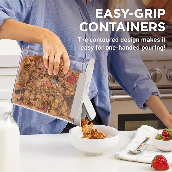 Bentgo Pantry - 6-Piece Airtight Cereal Containers, Easy Push & Pour Lid, Stackable & Clear BPA-Free Storage, Locking Lids for Freshness – Ideal for Kitchen & Pantry Organization (White Stone)