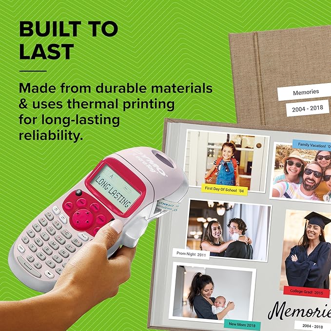 DYMO LetraTag LT-100H Handheld Label Maker ABC Keyboard Label Printer with Easy-to-Use, 13 Character LCD Screen Great for Home & Office Organisation Pink