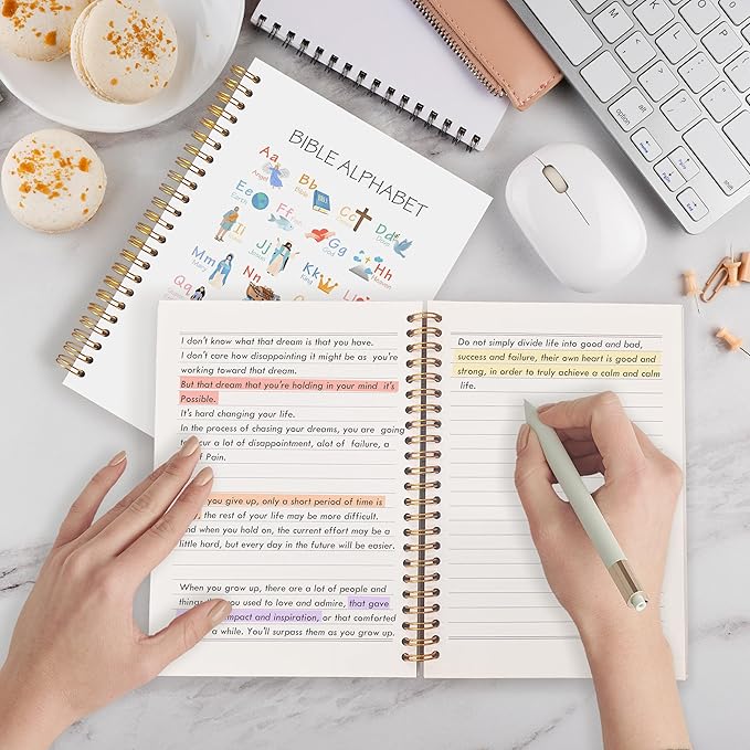 Qabliqo Bible Alphabet Christian Spiral Notebooks, Educational Bible Verse Journals for Writing, ABC Alphabet Christian Journal, Religious Scripture Notebook for Note Taking, 5.5x8.3 Inch