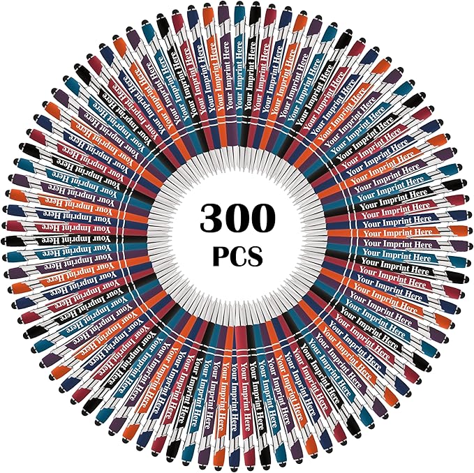 Up to 500 Pcs Custom Pens Bulk | Rainbow of Colors | Soft-Touch Metal Black Ink Personalized with Name or Message (Assorted, 300 pcs)
