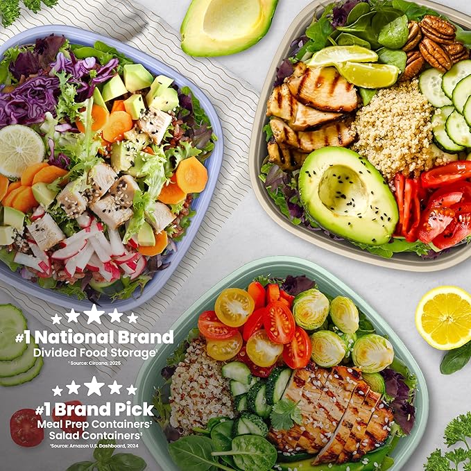 Bentgo Prep - 1-Compartment Bowls with Custom Fit Lids - Reusable, Microwaveable, Durable, PFAS & BPA-Free, Freezer and Dishwasher Safe Meal Prep Food Storage - 10 Bowls & 10 Lids (Periwinkle)