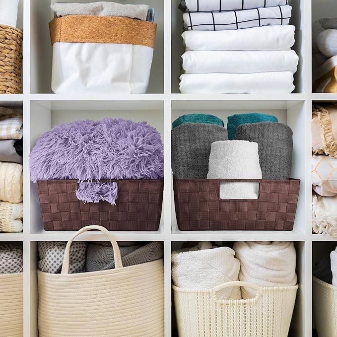 Sorbus Set of 3 Large Woven Storage Baskets – Mesh Hand-Woven Baskets for Organizing, Fabric Storage Bins for Linen Closet Organizer, Storage Baskets for Shelves and Home Organization (Chocolate)